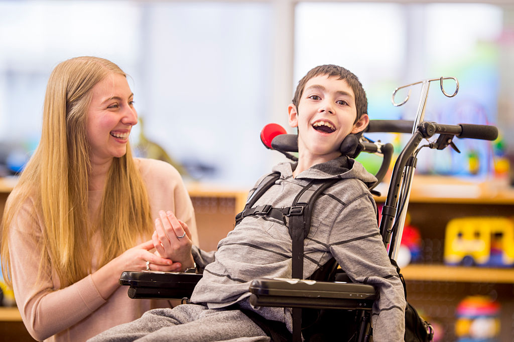 cerebral palsy kid with parent